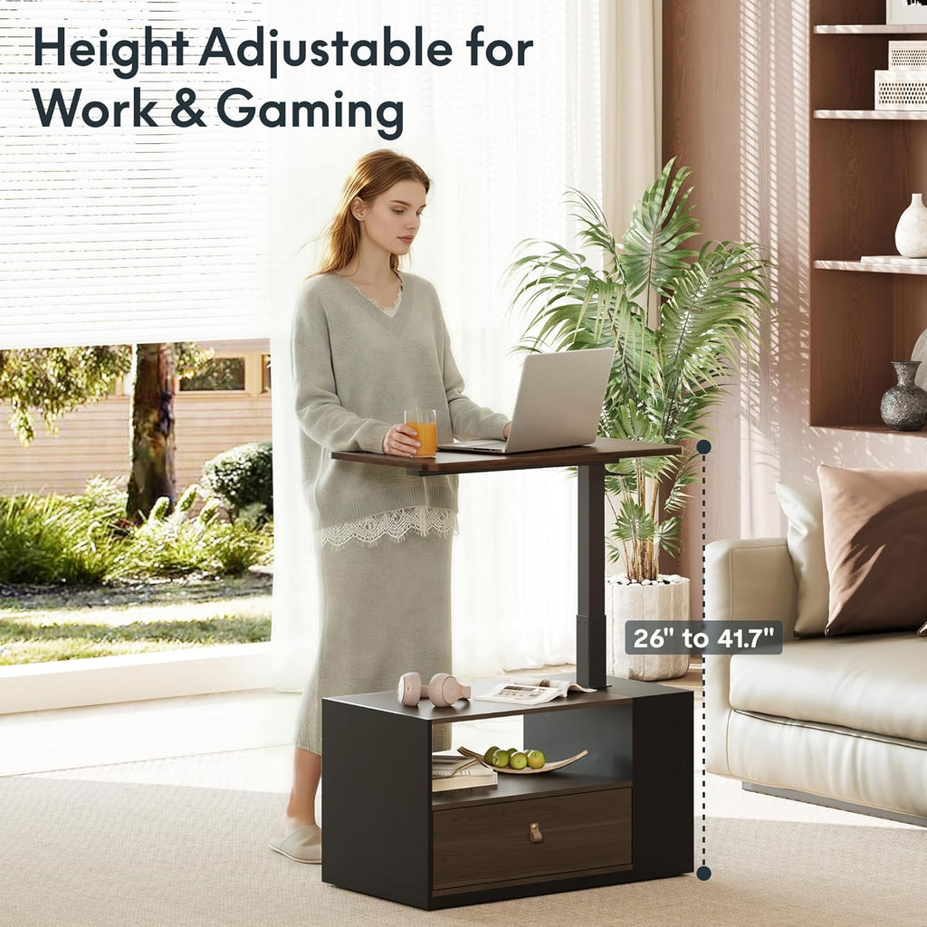 FLEXISPOT H7 CAB End Table with Drawers Storage,Narrow Side Table Nightstand with Shelves & Cabinet,Bedside Table for Small Spaces,Sofa Couch Table for Living Room Bedroom（Walnut Table with Cabinet）