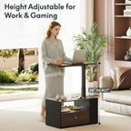 FLEXISPOT H7 CAB End Table with Drawers Storage,Narrow Side Table Nightstand with Shelves & Cabinet,Bedside Table for Small Spaces,Sofa Couch Table for Living Room Bedroom（Walnut Table with Cabinet）
