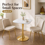 24 Inch Square White Marble-Look Tulip Dining Table for 2–4 with Gold Metal Base – Space Saving Small Apartment Kitchen Table, Pedestal Bistro Table for Breakfast Nook, Cafe, Studio Living (No Chairs)