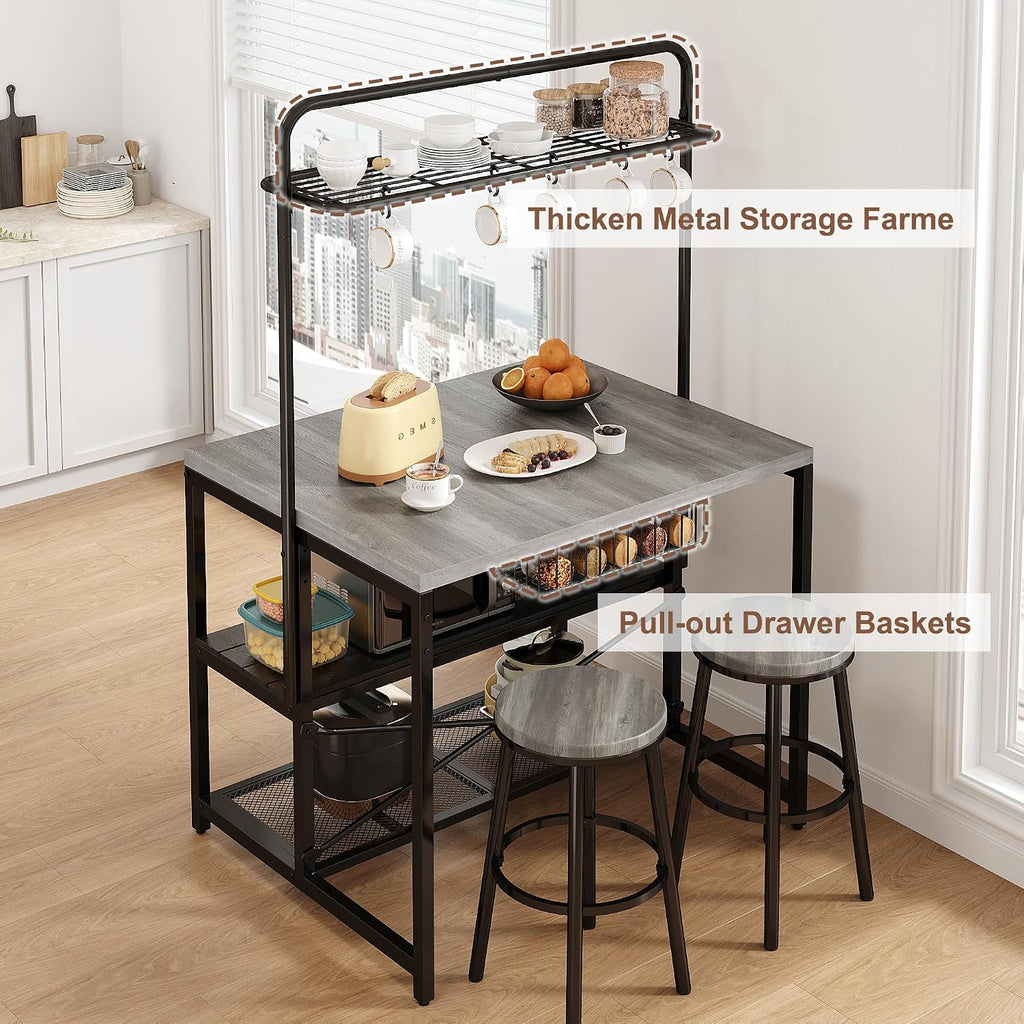 Jocoevol Kitchen Island with Storage, Bakers Rack, Island Table, 42*27.5*71, Grey