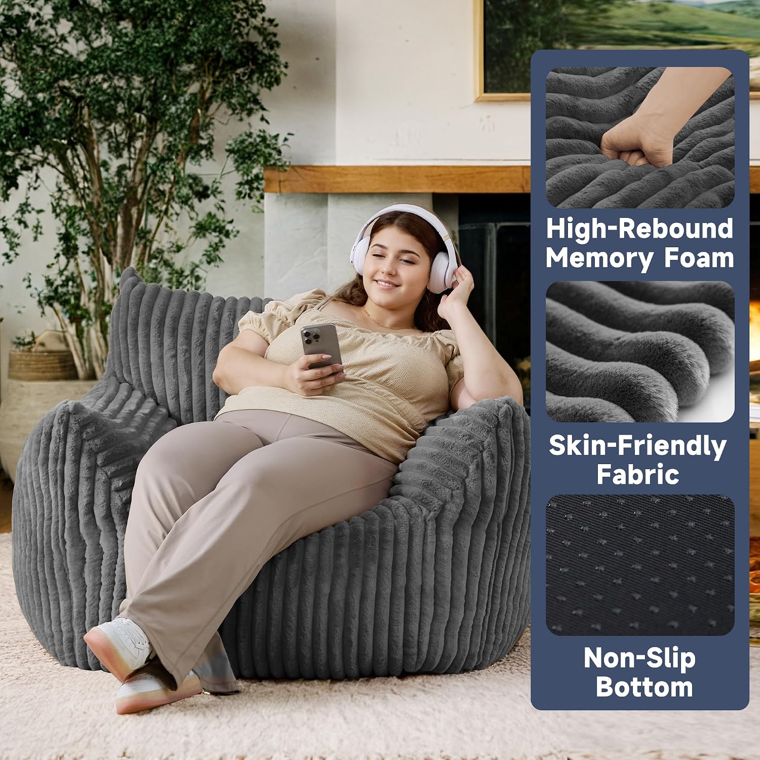 Oversized Bean Bag Chair for Living Room Furniture Bean Bag Chairs for Adults- Small Couch & Lounge Accent Chair for Living Room Chairs or Bedroom