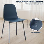Mid Century Kitchen Chairs Set of 4,Blue Plastic Dining Chairs Outdoor Chairs with Metal Legs for Living Room,Dining Room(4pcs,Navy Blue)