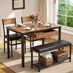 43.3" Dining Table Set for 4 with Drawer Storage, Dining Table with Chairs and Upholstered Bench, Lower Shelf, Space-Saving Wooden Table for Apartment, Kitchen, Dining Room