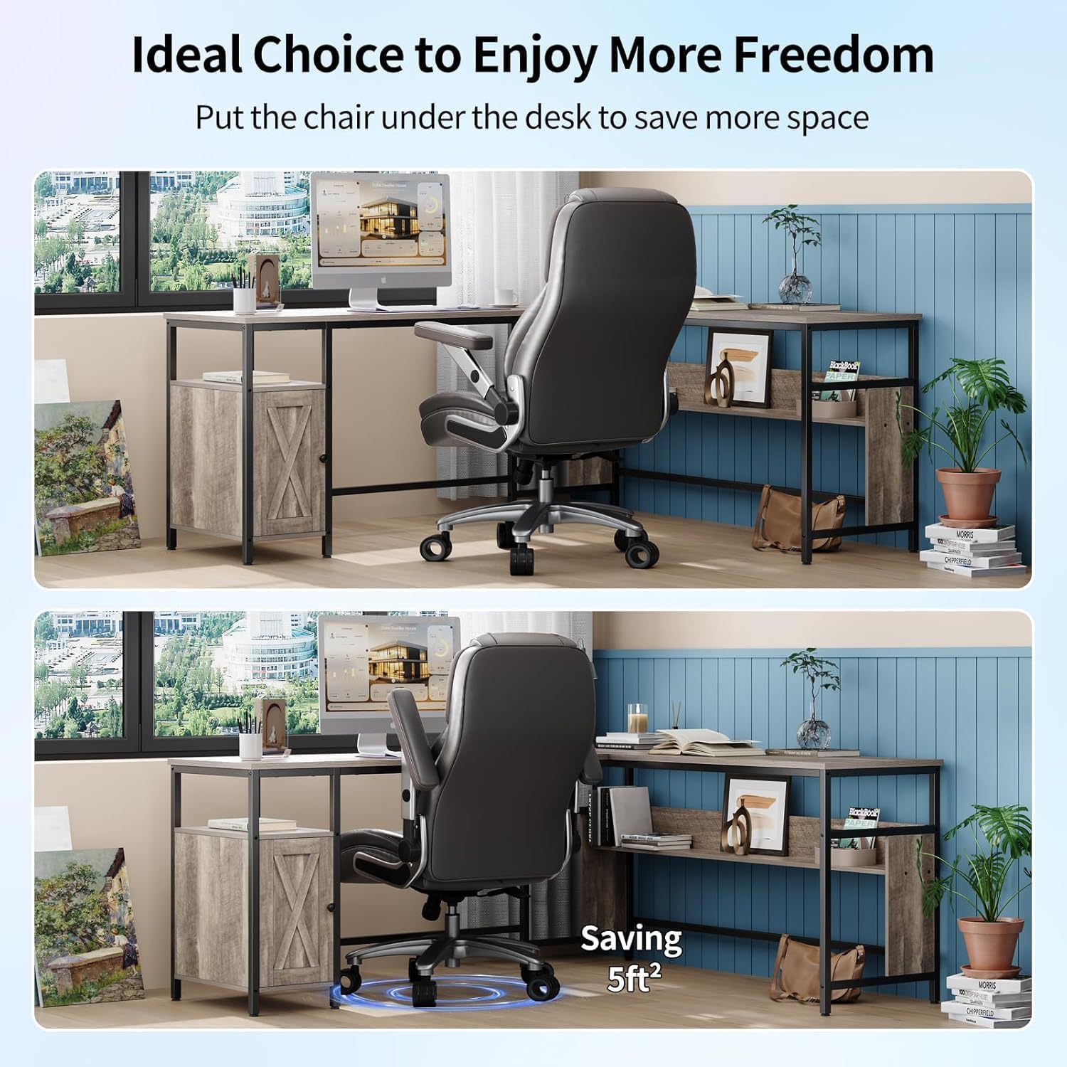 Big and Tall Office Chair with 5D Arms, Fabric & PU Leather Heavy Duty Desk Chair, Adjustable Lumbar Support & Height, Tilt Function, High Back Ergonomic Executive Computer Chair