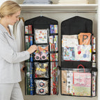 Christmas Wrapping Paper Organizer Storage, Hanging Gift Bag Storage Organizer, Double-Sided Wrapping Paper Holder Storage - Black