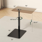 Glass C Shaped End Table Adjustable Height, Metal Base C Shaped Side Table for Sofa/Bed, 360°Swivel Couch Tables That Slide Under, Small Clear Coffee Table for Bedroom Living Room (Glass)