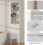 70-Inch Height Storage Cabinet with Fluted Doors, White Freestanding Modern Accent Floor Organizer for Kitchen, Pantry and Bathroom, w/Drawer & Adjustable Shelves