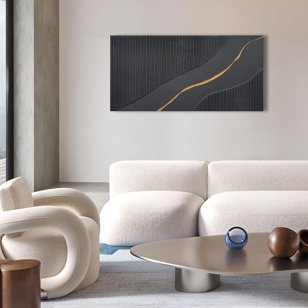 NANKAI Art Hand Painted Black and Gold Texture Minimalist Oil Painting 24x48 inch Home wall Deco Art Painting