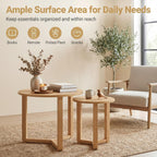 Tangkula Round Nesting Coffee Table Set of 2, Farmhouse End Tables with Solid Rubber Wood Tripod Legs, Compact Sofa Side Tables for Living Room Bedroom Small Spaces (Natural)
