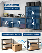 5-Tier Storage Shelving Unit, 60" W x 24" D x 72" H, Carbon Steel Utility Shelves, 2500 lbs Load Capacity, Adjustable Metal Freestanding Garage Shelf for Pantry, Basement, Warehouse, Heavy Duty