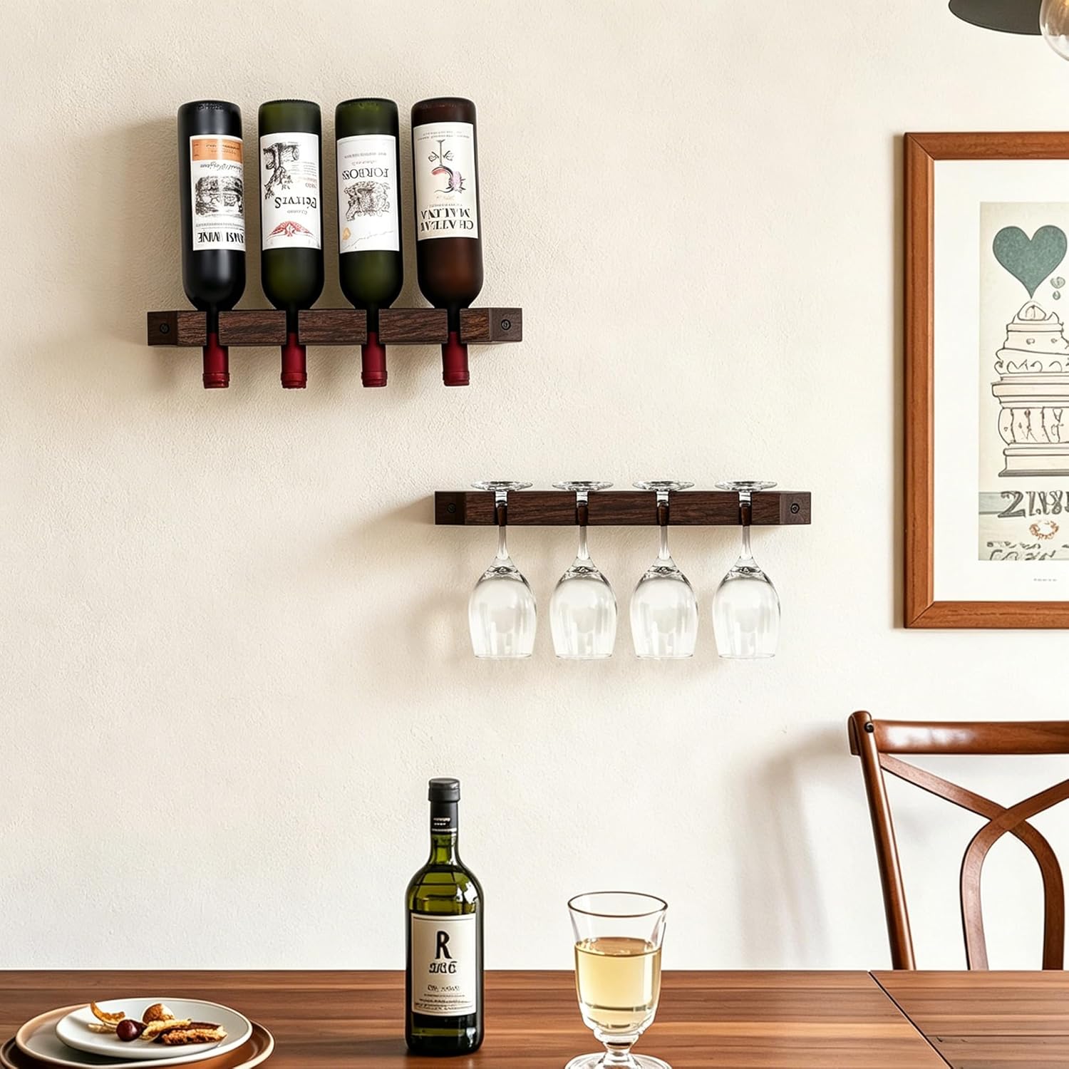 Wall Mounted Wooden Wine/Tall Glass Rack, Hanging Tall Glass Storage & Bar Organizer for Home & Bar Decor.(2)