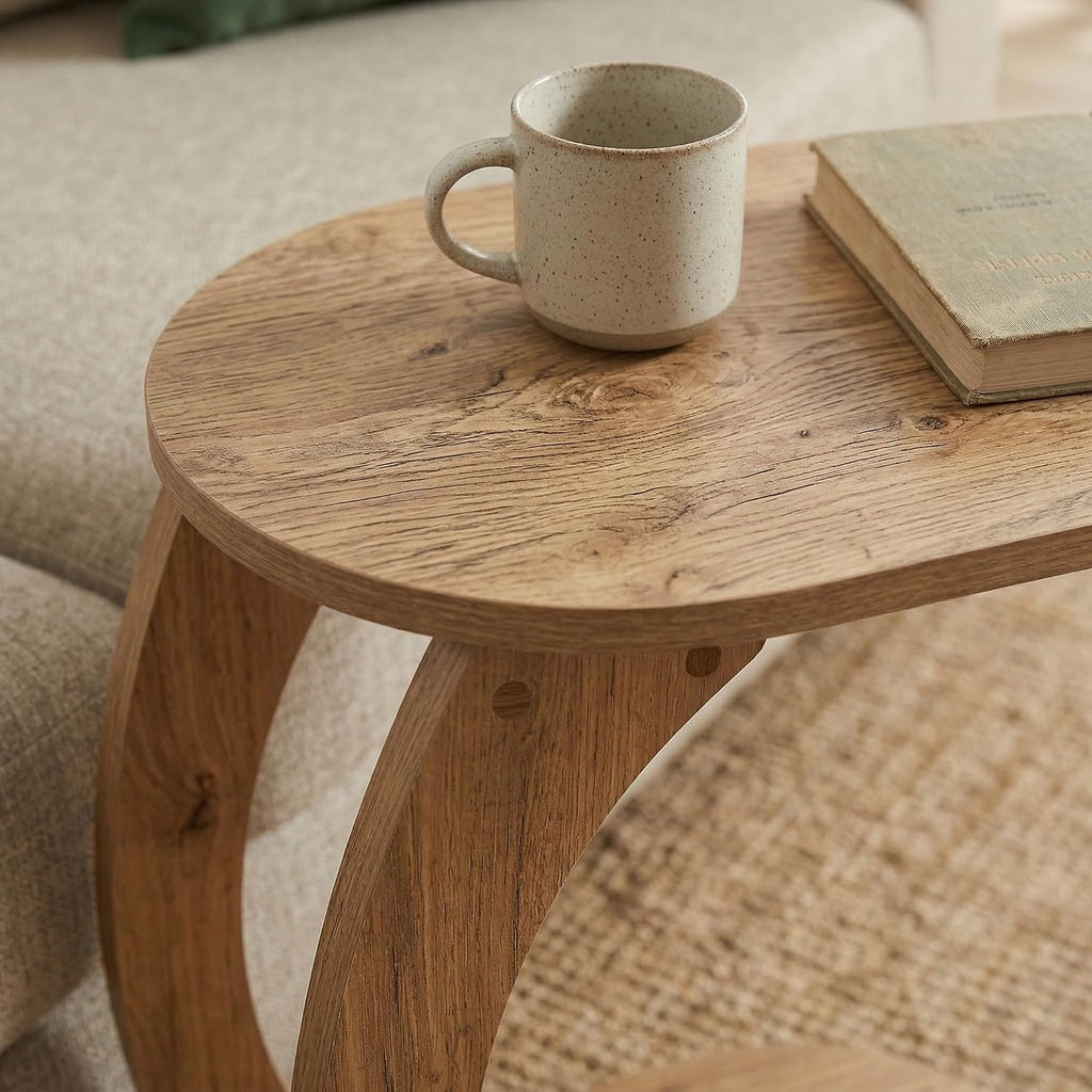 Modern Oval C-Shaped Side Table, Curved Wood End Table