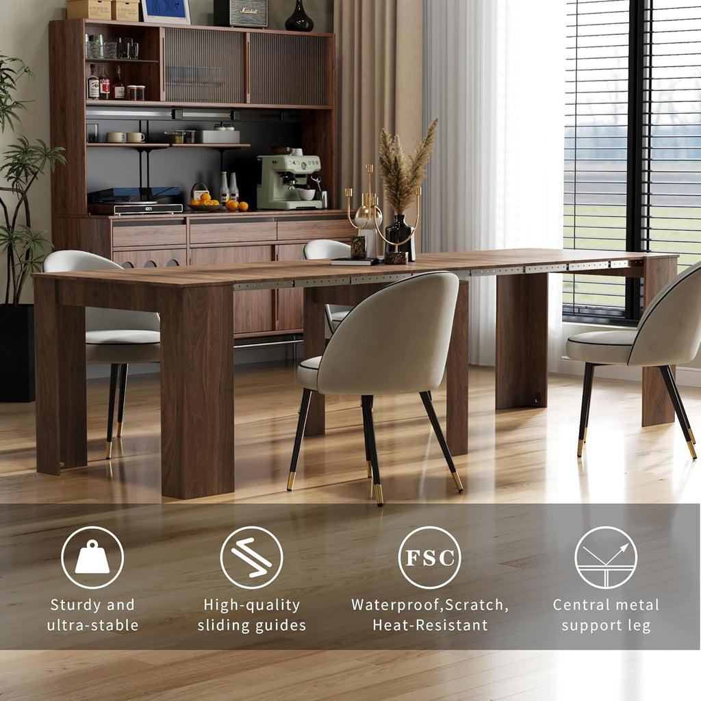 Transformer Folding Console Table for 10-12 People, Extendable Dining Table, Space Saving Dining Room Table for Apartments & Homes, Walnut