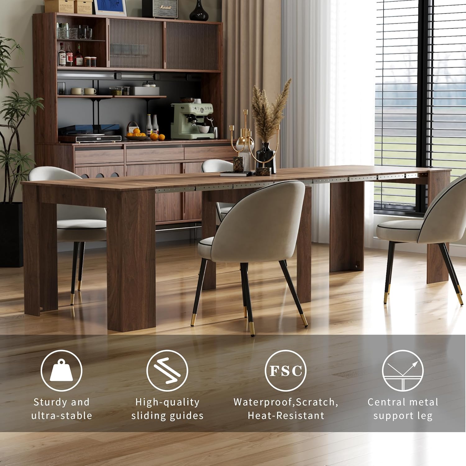 Transformer Folding Console Table for 10-12 People, Extendable Dining Table, Space Saving Dining Room Table for Apartments & Homes, Walnut