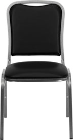 BizChair Stacking Banquet Chair in Black Vinyl - Silver Vein Frame
