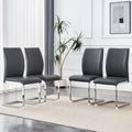 Modern Dining Chairs Set of 4, Faux Leather High Back Side Chairs Stylish Armless Chair with C-Shaped Tube Chrome Metal Legs for Dining Room Kitchen Office (Grey02-Silver Leg, Set of 4)