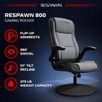 RESPAWN 800 Swivel Rocker Gaming Chair - Ergonomic Floor Gaming Seat with Lumbar Support, Flip Up Armrest, High Back, Pedestal Base, Comfortable No Wheels Console Video Game Rocker Chair - Gray Fabric