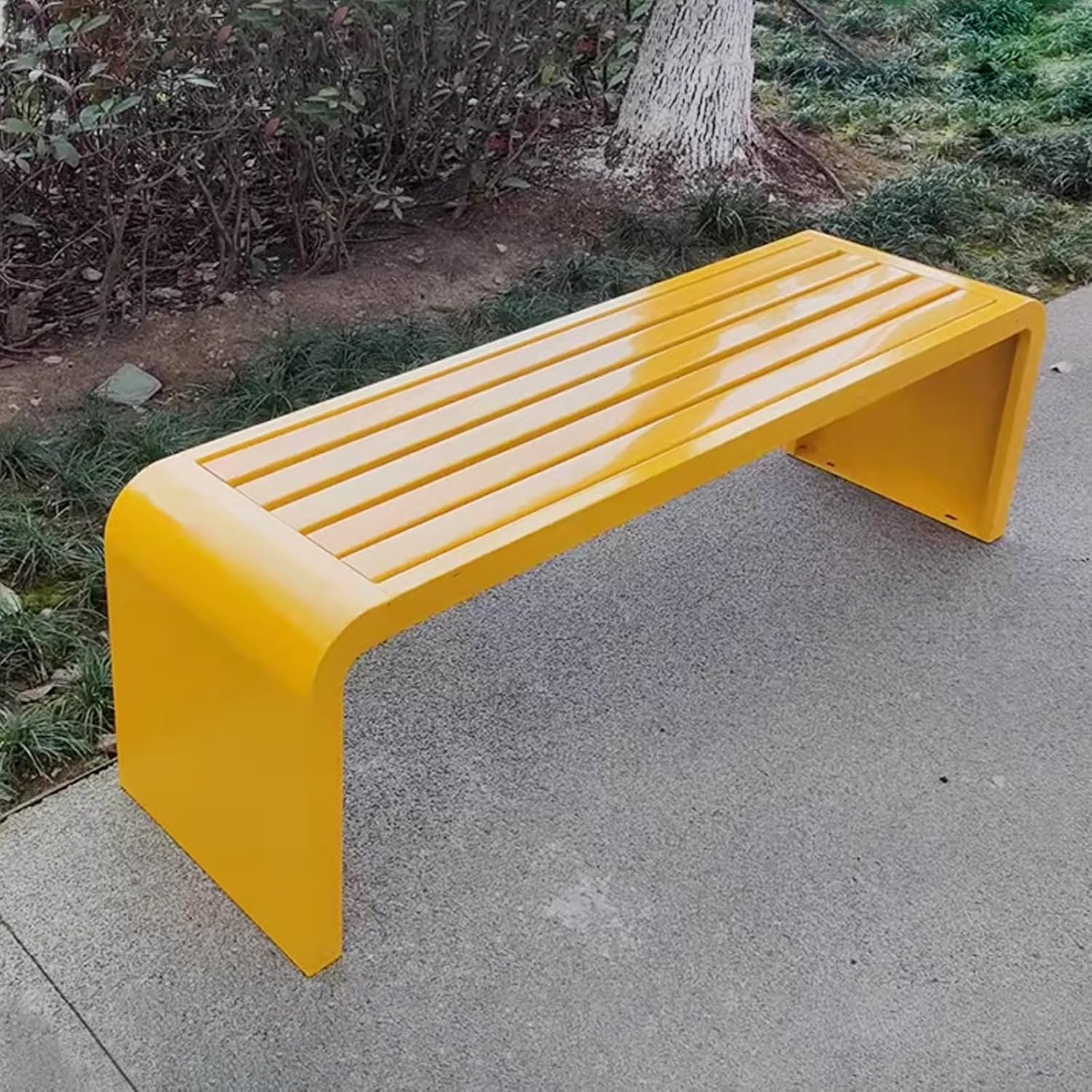 Curved Backless Outdoor Bench Clearance Weatherproof Garden Porch Benches with Oiled Finish Never Deformation or Fade Ideal for Porch Pool Garden Lawn(Yellow,120cm/47in)