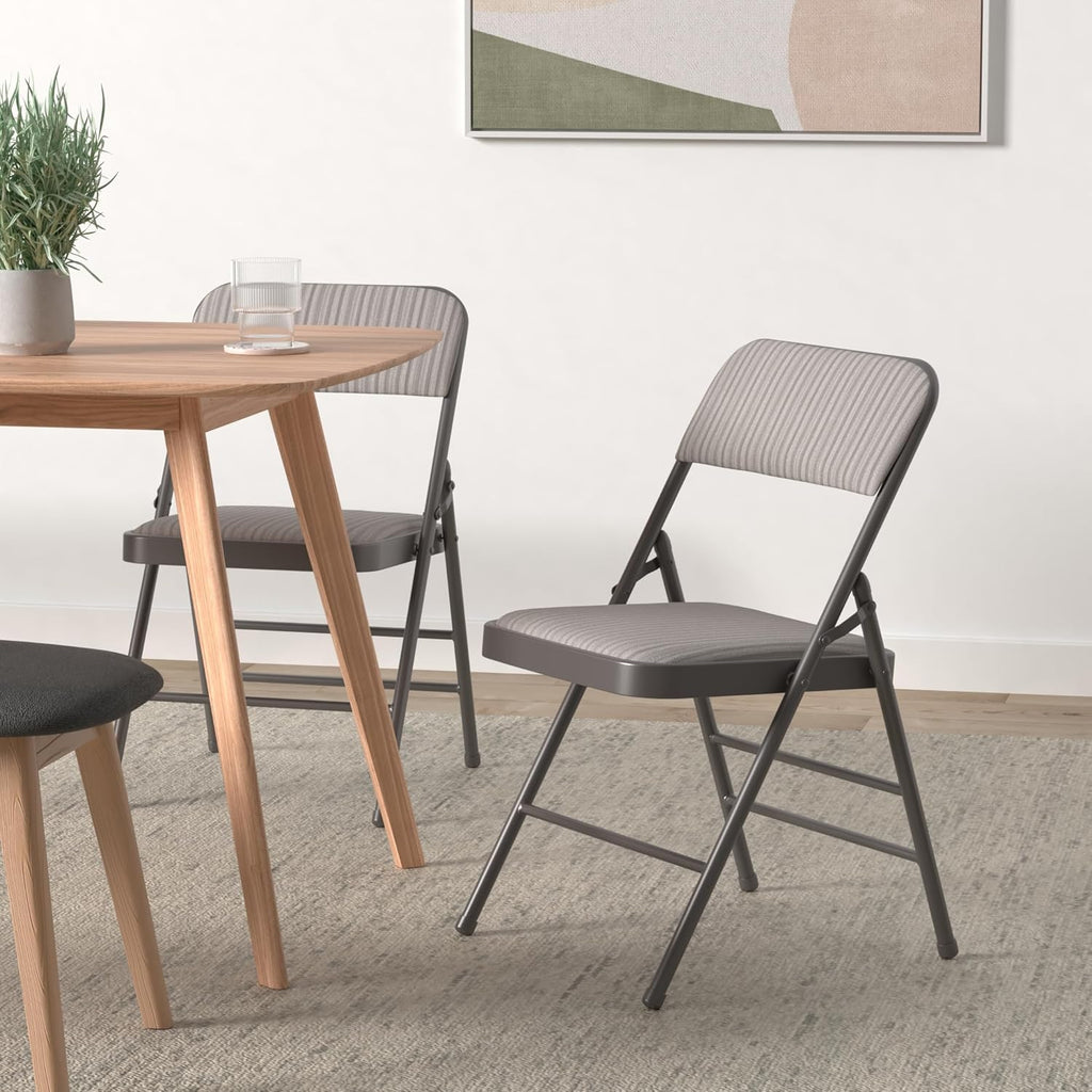 Pack of 2 (Fabric/Vinyl) Steel Frame Metal Foam Padded Folding Chairs (Black, Gray, White) (2-Pack - Fabric White)
