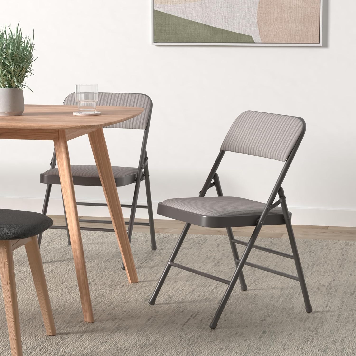 Pack of 2 (Fabric/Vinyl) Steel Frame Metal Foam Padded Folding Chairs (Black, Gray, White) (2-Pack - Fabric White)