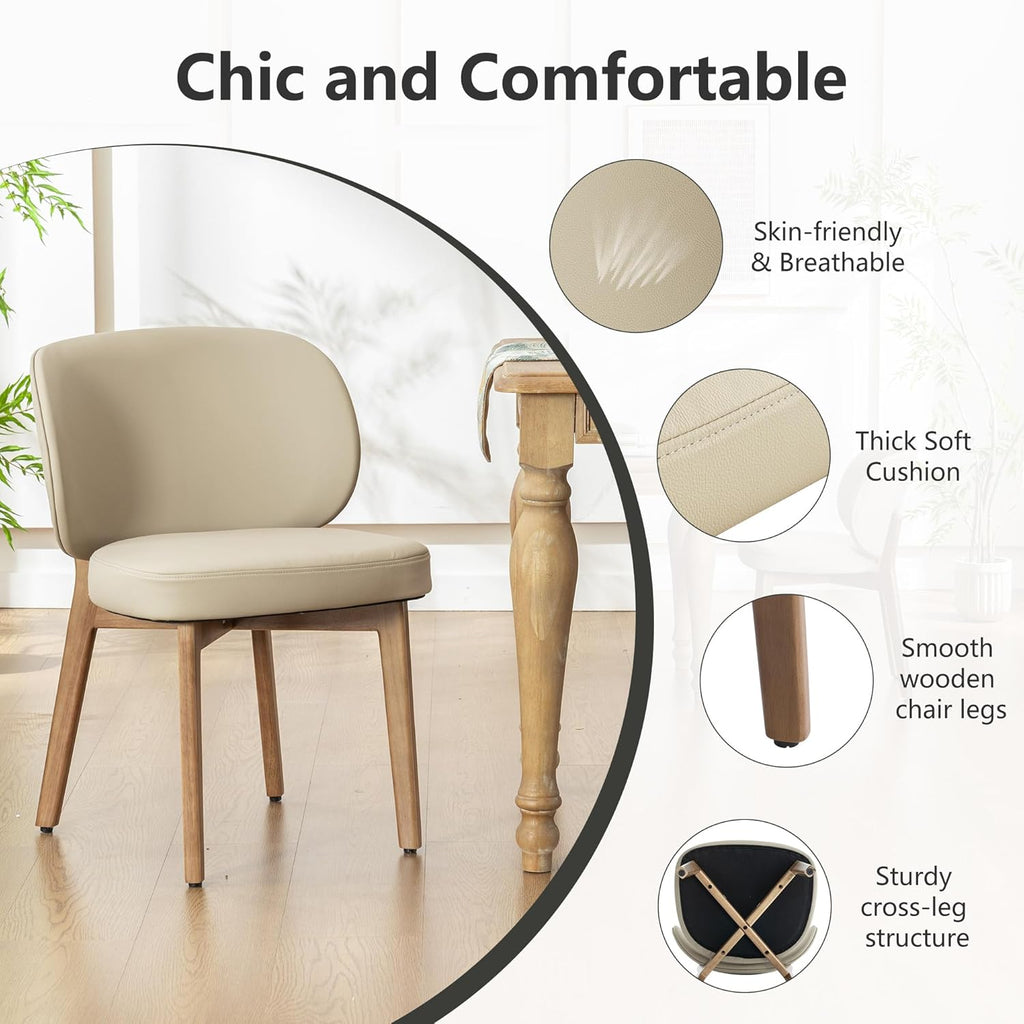 YOUNIKE Dining Chairs Set of 6 Mid Century Modern Kitchen Chair with High Back Faux Leather Upholstered Armless Chair 20" Wide Padded Seat with Wooden Legs for Kitchen Dining Living Room Bedroom Khaki
