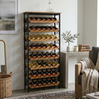DECOMIL 48 Bottle Wine Rack, Freestanding Floor Storage Organizer with Real Bamboo Shelves, Metal Frame, Top Shelf, Easy Assembly, Fits Standard Bottles, 51 x 23 x 9.5 in