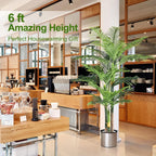 6ft Tall Triple Golden Cane Palm Artificial Tree Large Tropical Palm Tree UV Resistant Fake Plant in Pot for Indoor Outdoor Big House Living Room Outside Patio Office Home Decor 1Pack