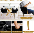 Round Glass Dining Table Set for 4, 36'' Small Circle Glass Kitchen Table with 4 Luxury Black Gold Velvet Dining Chairs, 5-Piece Dining Room Table Set for Small Place(Gold Base)