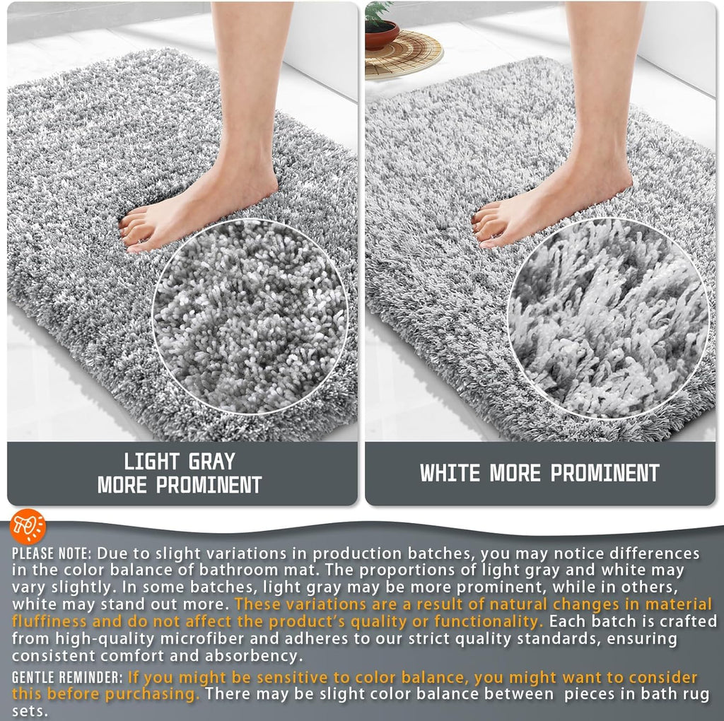 Yimobra Bathroom Rugs Non Slip Washable, Ultra Soft and Water Absorbent Bath Mats, Fluffy Shower Mat Outside, Plush Matts for Bathroom Floor/Sink, 24X17, Home Decor Accessories, Light Gray and White
