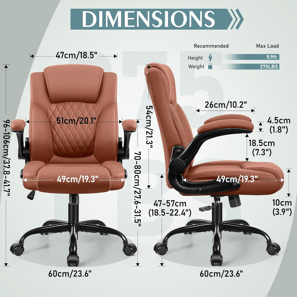 Leather Office Chair for Short People, Small PU Computer Desk Chair with Ergonomic Backrest, Adjustable Armrests, 360° Swivel Rolling Task Chair for Home Office and Gaming