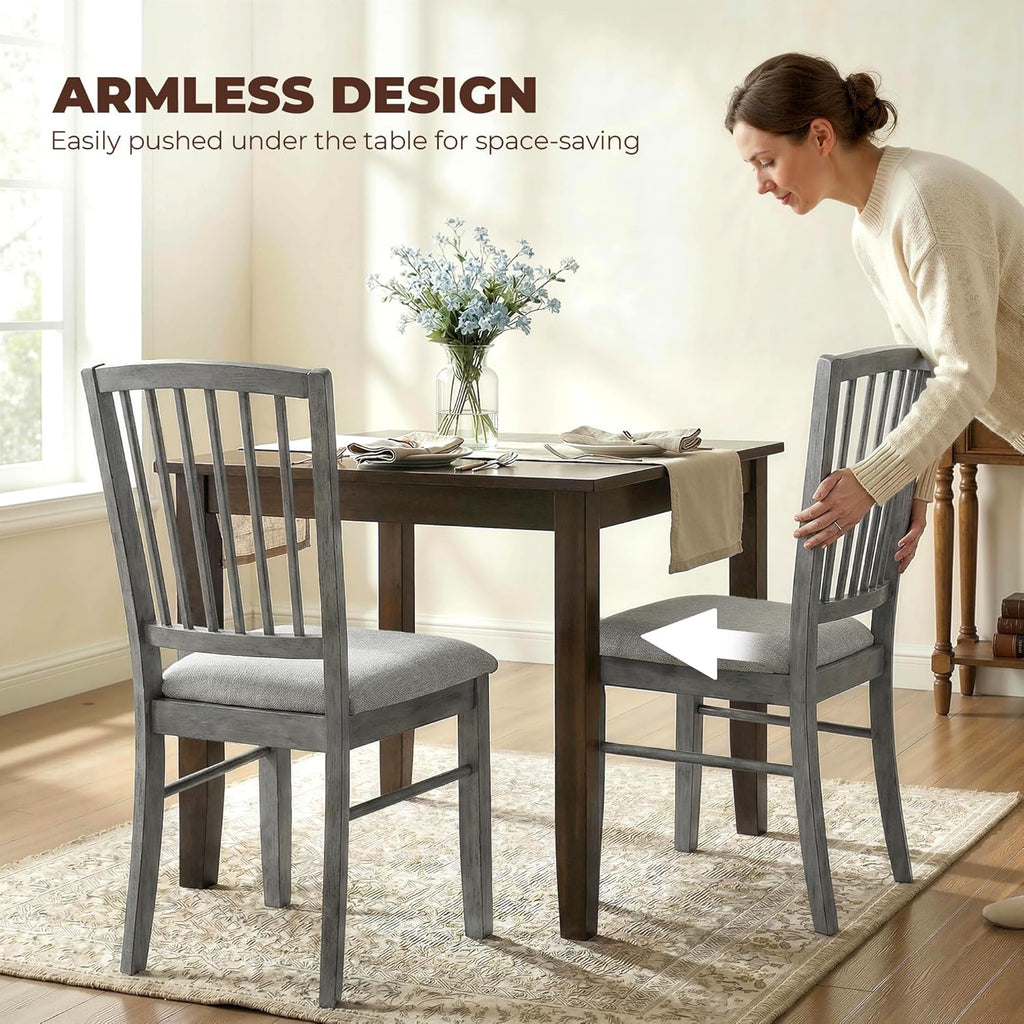 HOMCOM Farmhouse Dining Chairs Set of 2, Upholstered Linen Fabric Kitchen Chairs with Solid Rubberwood Legs for Kitchen, Dining Room, Rustic Gray