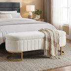 65 Inch Storage Ottoman Bench Velvet End of Bed Storage Bench King Size Upholstered Tufted Bench Large Space for Bedroom Living Room Entryway Beige