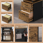 78" Executive Desk with Lockable File Cabinet, L Shaped Office Desk with Power Outlets, Large Executive Desk with Drawers and Storage Shelves, Reversible Computer Desk, Rustic Brown