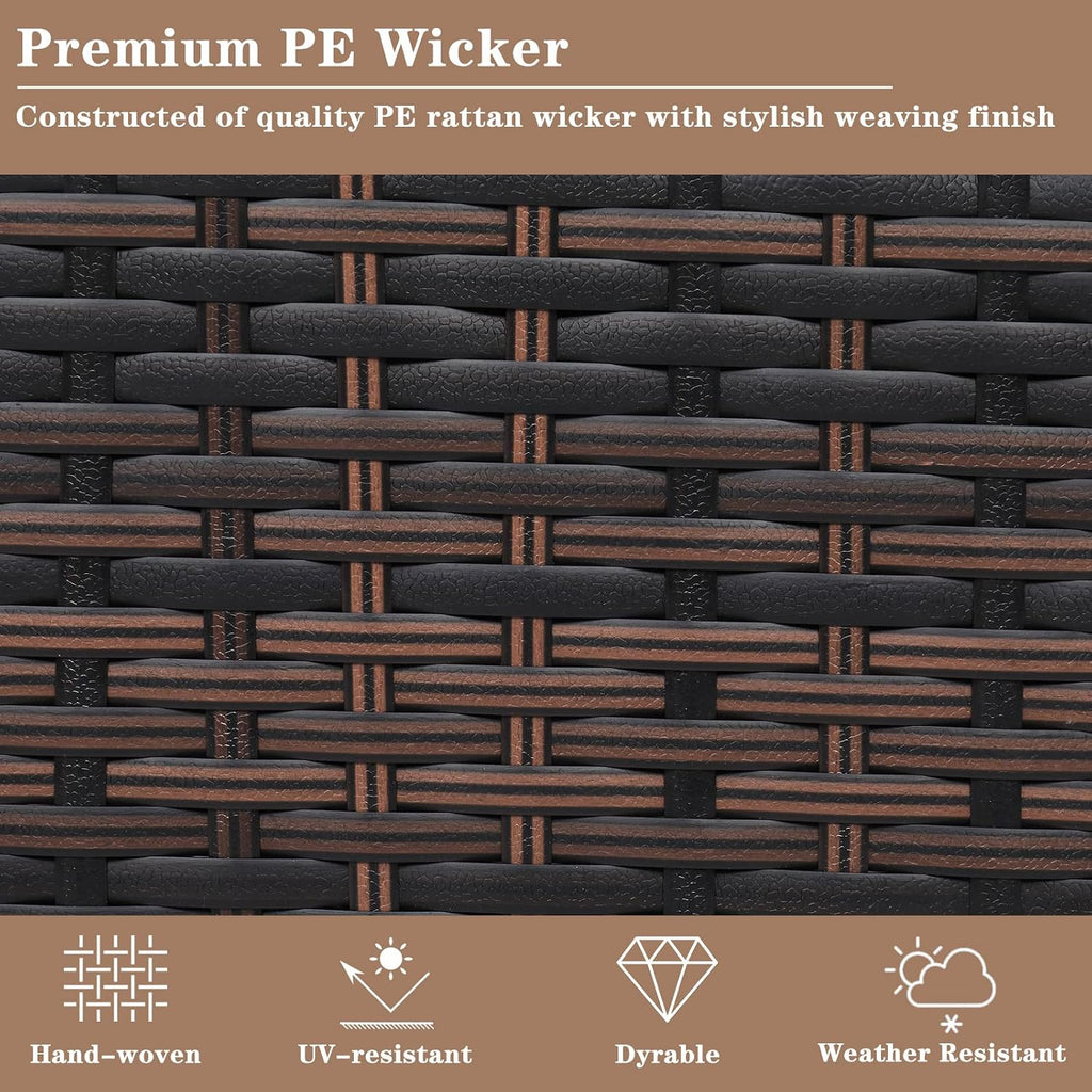 Outdoor Storage Bench, Wicker Rattan Deck Box with 2-Inch Thick Soft Cushion, Water Resistant Cushion Cover with Zipper for Patio Backyard Deck Poolside, Brown Gradient, 42 Inch