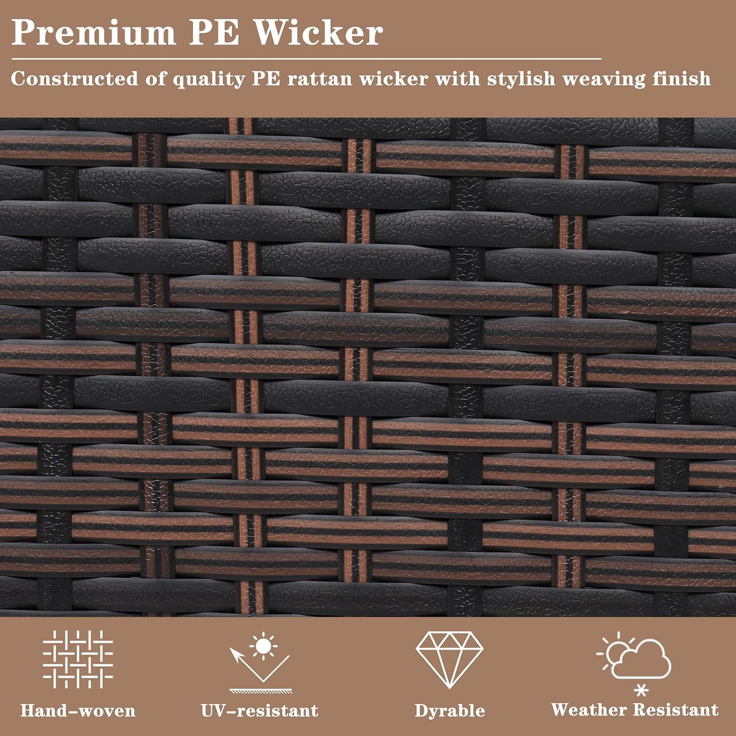 Outdoor Storage Bench, Wicker Rattan Deck Box with 2-Inch Thick Soft Cushion, Water Resistant Cushion Cover with Zipper for Patio Backyard Deck Poolside, Brown Gradient, 42 Inch