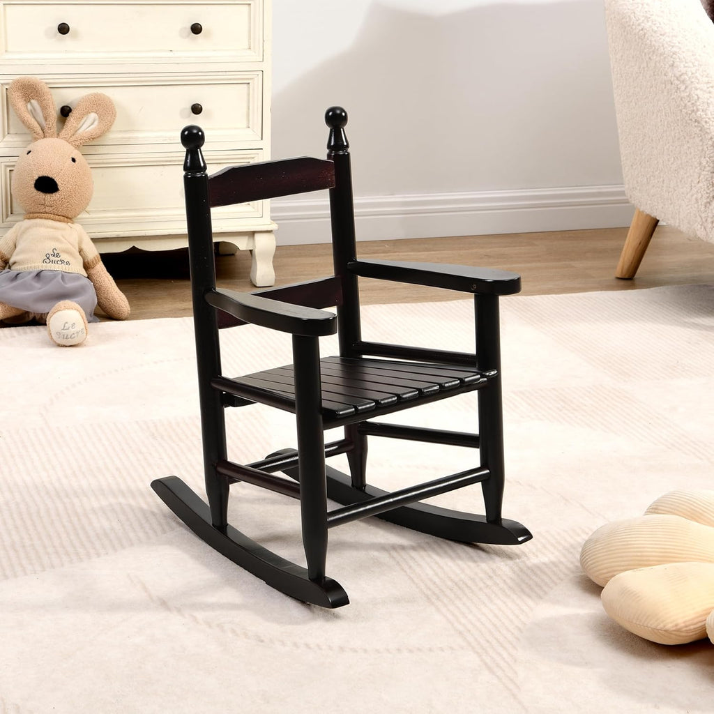 Kids Rocking Chair, Children’s Rocking Chair, Toddler Rocking Chair Porch Rocker Chair with Classic Rocker and Hardwood Construction, for Nursery, Indoor, Outdoor, Living Rooms (Espresso)