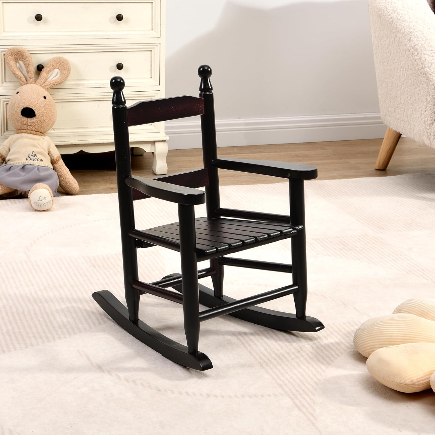 Kids Rocking Chair: Solid Hardwood Construction with Slatted Backrest for Children 3-10 Years - Indoor Outdoor Use for Living Room Playroom Balcony & Porch
