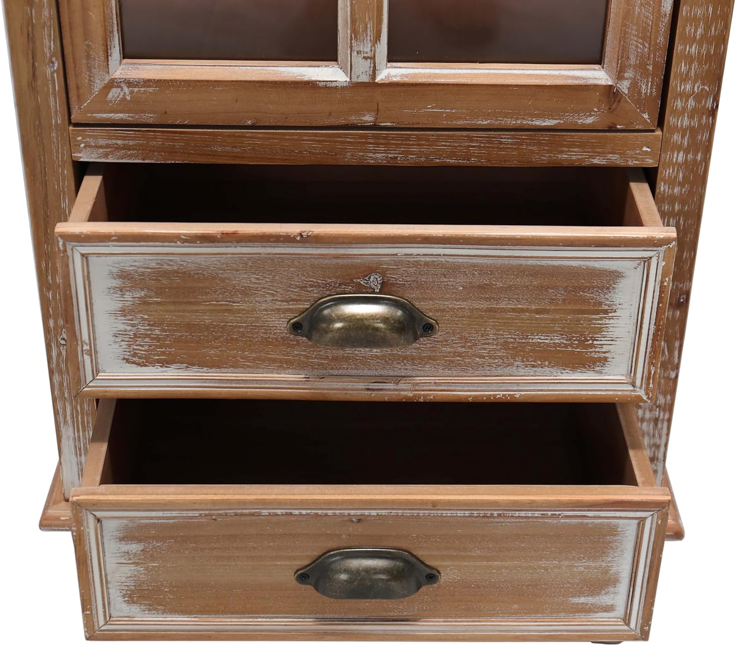 Tall Storage Cabinet with Glass Door & 2 Drawers — Vintage Wood Display Cabinet, Single Door Cabinet with Shelves, Wood Storage Cabinet for Living Room (Solid Wood Frame + MDF)