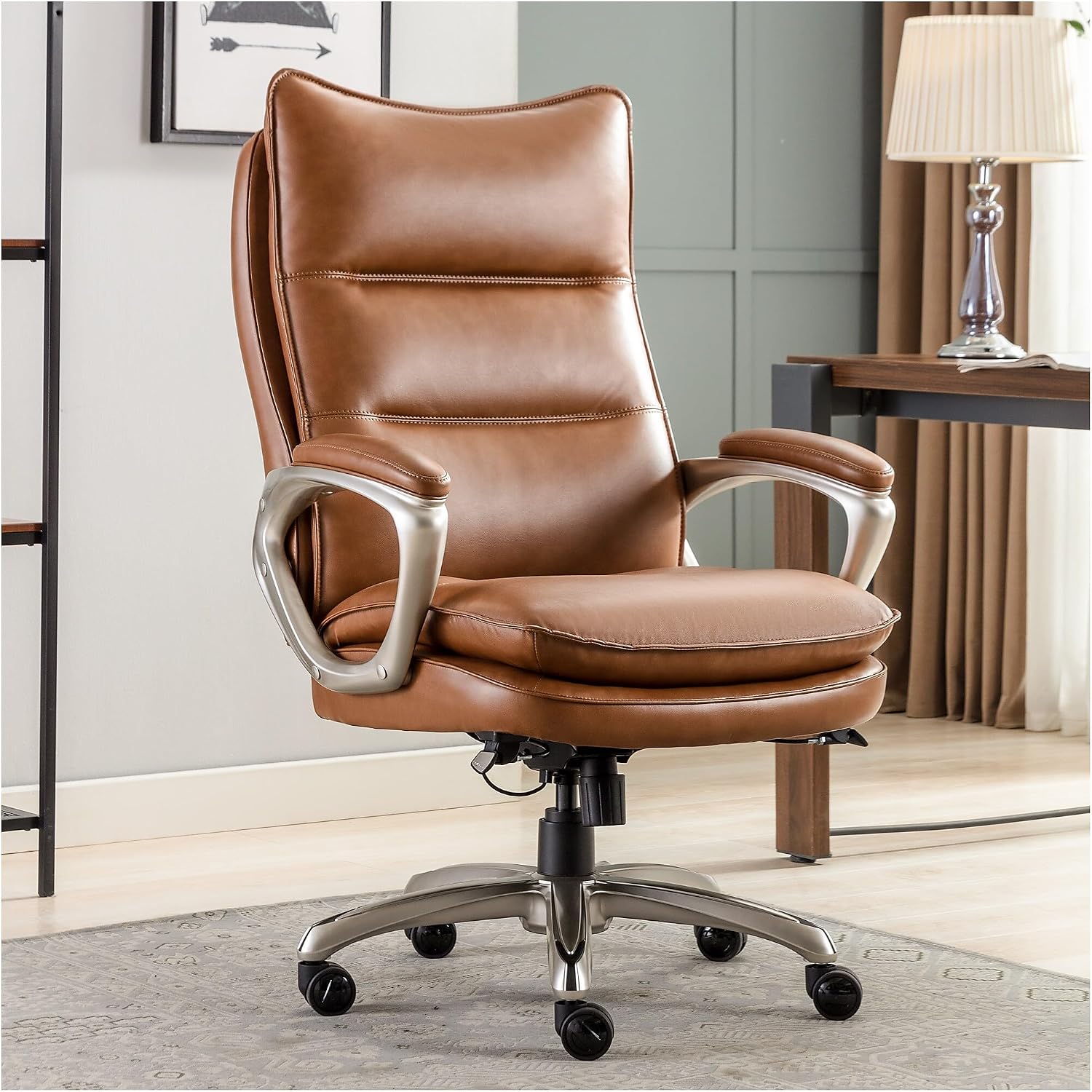 La-Z-Boy Jenkins Ergonomic Bonded Leather Swivel Executive Big & Tall Chair, Brown