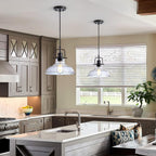 Zlepmlla Glass Pendant Light，Black Pendant Light Fixtures with Seeded Glass Shade, Adjustable Height Hanging Lights for Hallway, Kitchen Island, Dinning Room（Bulb not Included）
