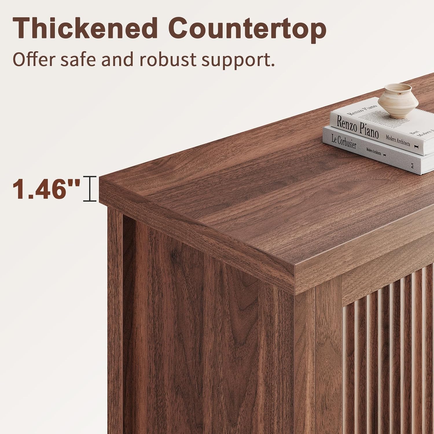 Memobarco Fluted Buffet Cabinet with Storage Accent Sideboard,Modern Credenza with 4 Doors & Adjustable Shelves,Wood Coffee Bar Table Console for Dining Room Kitchen Living Room Entryway, Walnut
