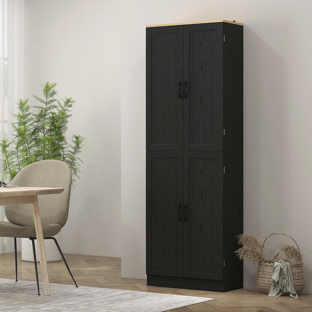 HOMCOM 67" Freestanding Kitchen Pantry, 4-Door Storage Cabinet Organizer with Adjustable Shelves, Kitchen Cabinet with Doors, Distressed Black