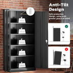Greenvelly 72" H Metal Storage Cabinet, 36" W x 18" D Black Metal Cabinet with 2 Doors and 4 Adjustable Shelves,Locking Cabinets for Office, Home, Garage, School