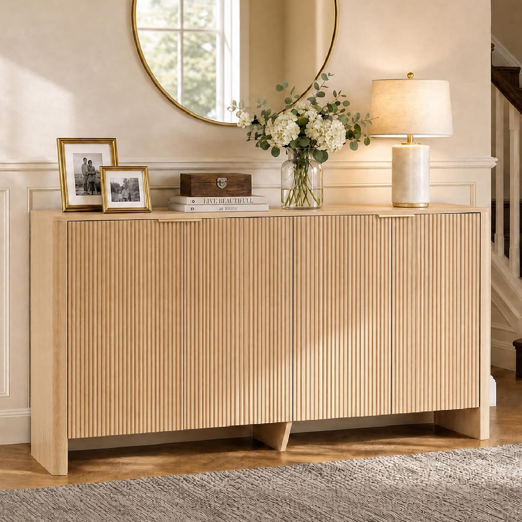 CHITA 61" Sideboard Buffet Cabinet with Storage, Living Room Accent Cabinet with Doors and Adjustable Shelves, for Bar, Kitchen, Oak