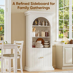 ivaniti 71" Arched Kitchen Pantry Cabinet, Tall Display Modern Storage Combination for Living Room and Dining Room with Dual Glass Door and Open Shelf Cabinets, White with Gold Handles, 3 of Set