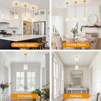 Gold Pendant Light, Modern Crystal Pendant Lights Kitchen Island, Kitchen Island Lighting with Adjustable Height, UL Certified Island Lights for Kitchen Dining Room Bedroom Hallway 3 Pack