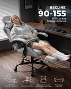 GTPLAYER Gaming Chair Fabric with Pocket Spring Cushion,Computer Office Chair with Lumbar Support for Adults Linkage Armrests and Footrest Ergonomic Gamings Chairs Height Adjustable Gray