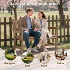 2-Person HIPS Outdoor Benches, Weatherproof Garden Bench with 800 lbs Weight Capacity, Artificial Wood Grains, Never Rot or Fade, Patio Benches for Garden, Porch, Balcony, Backyard,Park, Brown, 1 Pack