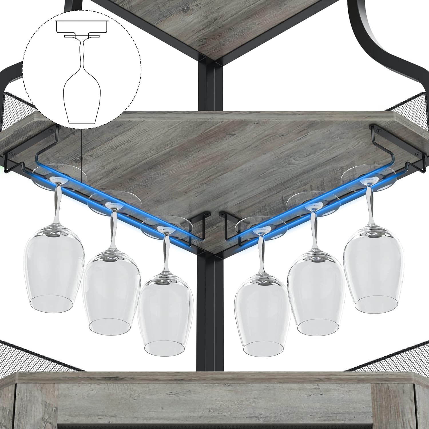 Alkmaar Corner Wine Cabinets, Bar Cabinets with Glass Shelves, Sideboards and Buffet Cabinets with Shelves, with Anti-Tipping Device (Grey)