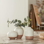 Ceramic Vase Set of 3, Vases Home Decor Rustic Farmhouse Decor, Small Pottery Vases for Bouquet Pampas Grass Dried Fresh Flowers, Living Room, Kitchen, Bedroom, Bathroom, Mantel Decor - Beige&Brown